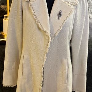White House Black Market Textured Fringe Trench in Cream